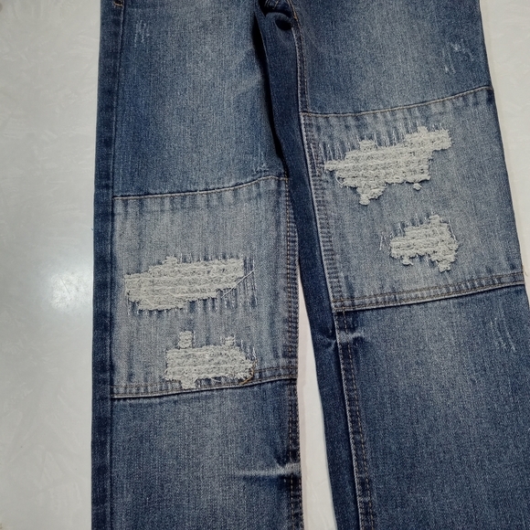 Art Class Casual Jean Slim Skinny Low Rise Mid Wash Distres Patch Whisker School - Picture 5 of 10